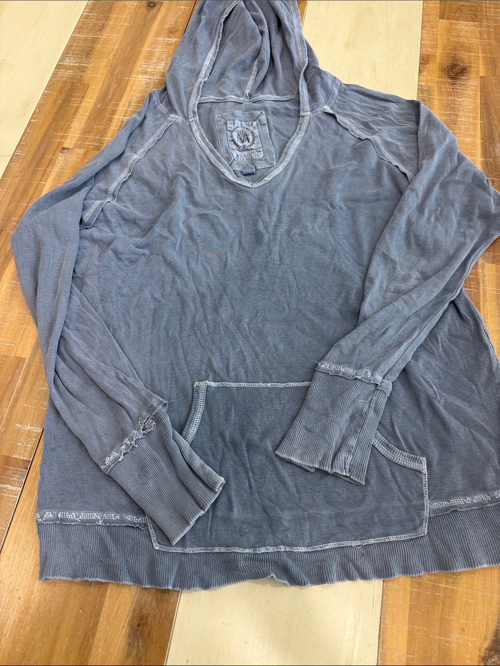 Merona Washed Slate Blue Women's V-Neck Hooded Sweater